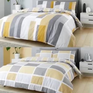 Catherine Lansfield Geo Blocks Duvet Cover and Pillowcase Set Twin Pack Ochre