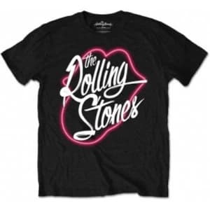 Rolling Stones Neon Lips Script Mens Black T Shirt: Small