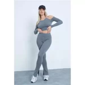 I Saw It First Charcoal Long Sleeve Knitted Jumpsuit With Bust Detail - Grey