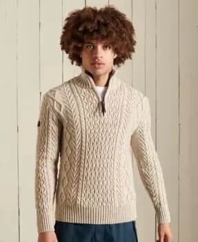 Superdry Mens Jacob Henley Jumper Beige / Oatmeal Marl - Size: M