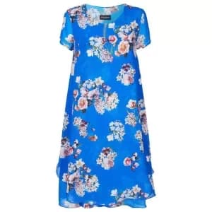 James Lakeland Royal Floral Short Sleeve Print Wave Hem Dress - 8