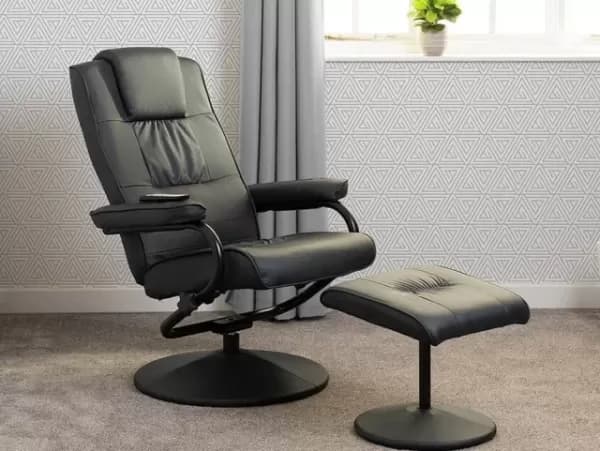 Seconique Ascot Midnight Blue Faux Leather Recliner Chair with Footstool