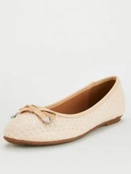 Wallis Wide Fit Weave Ballerina - Beige, Size 5, Women