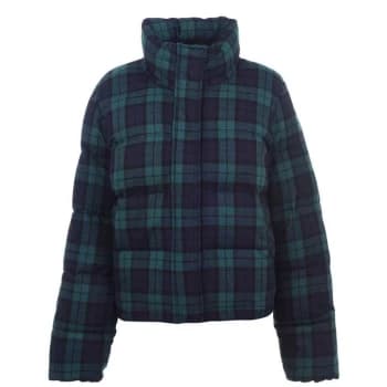 Jack Wills Rowanfield Black Watch Puffer Jacket With Wool - Green