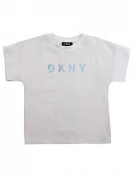 DKNY Girls Double Layer Short Sleeve Logo T-Shirt - White, Size Age: 10 Years, Women