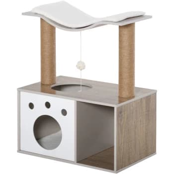 Cat Tree Tower for Indoor Cats 74cm Climbing Activity Centre Kitten with Jute Scratching Post Condo Perch Teasing Ball Toy 60 x 37 x 74cm - Pawhut