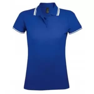 SOLS Womens/Ladies Pasadena Tipped Short Sleeve Pique Polo Shirt (L) (Royal/White)