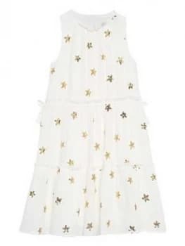 Mintie By Mint Velvet Girls Sequin Star Tiered Dress - Ivory