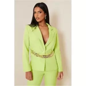 I Saw It First Lime Green Premium Chain Belt Oversized Blazer With Shoulder Pads - Green
