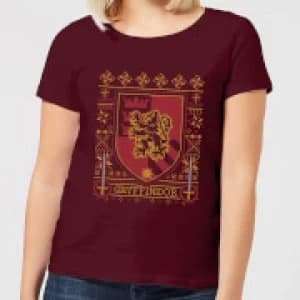 Harry Potter Gryffindor Crest Womens Christmas T-Shirt - Burgundy - L