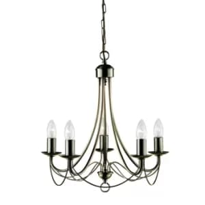 Maypole 5 Light Multi Arm Ceiling Pendant Antique Brass, E14