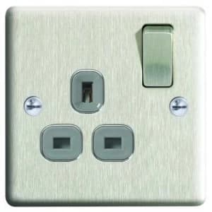 Wickes 13A Raised Plate Single Switched Socket - Brushed Silver