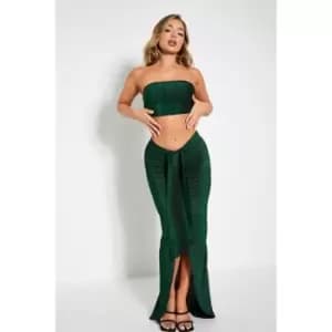 I Saw It First Glitter Ruched Drape Midi Skirt - Green