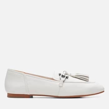Clarks Womens Pure 2 Tassle Leather Loafers - White - UK 4