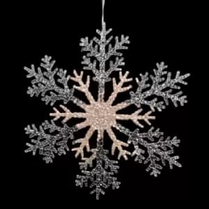 31cm Acrylic Glitter Hanging Snowflake Christmas Decoration in Champagne Gold