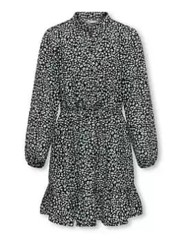 Only Kids Girls Leopard Print Dress - Black Leo, Black, Size 11 Years, Women