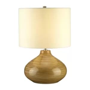 Ceramic Table Lamp Linen Ivory Shade Wood Effect LED E27 60W Bulb