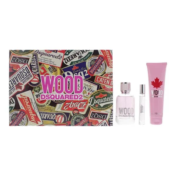 Dsquared2 Wood 3 Piece Gift Set: Eau de Toilette 100ml - Eau de Toilette 10ml - Shower Gel 150ml
