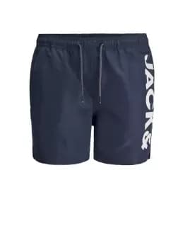 JACK & JONES Large Logo Print Recycled Polyester Swim Shorts Men Blue