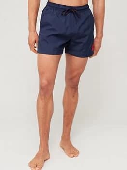 HUGO Dominica Red Patch Logo Swim Shorts - Navy Size XL Men