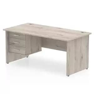 Impulse 1800 Rectangle Panel End Leg Desk Grey Oak 1 x 3 Drawer Fixed
