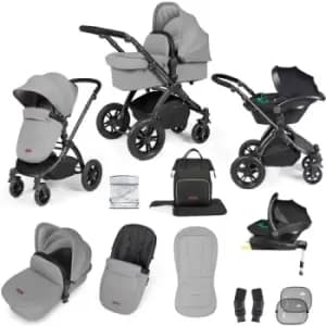 Ickle Bubba Stomp Luxe All-in-One Premium i-Size Travel System with ISOFIX Base, Black / Pearl Grey / Black