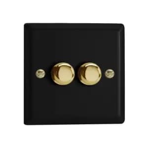 Varilight LED V-Pro 2 Gang Rotary Dimmer Switch Matt Black with Brass Knobs