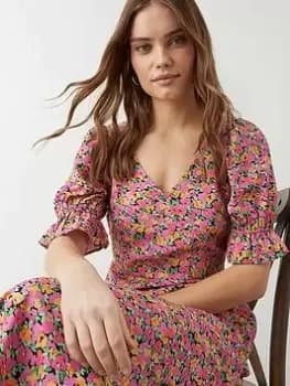 Dorothy Perkins Floral V Neck Midi Dress - Multi, Size 12, Women