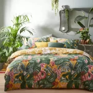 Medinilla Tropical Jungle Print Reversible Duvet Cover Set, Mustard, King - Furn