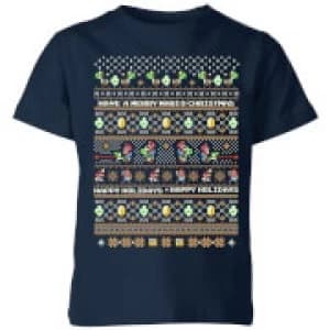 Nintendo Super Mario Yoshi Have A Merry Mario Christmas Kid's T-Shirt - Navy - 11-12 Years