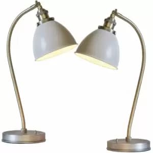 2 pack Vintage Curved Table Lamp Antique Brass & Grey Industrial Bedside Light
