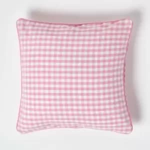 Cotton Gingham Check Pink Cushion Cover, 45 x 45cm - Pink - Homescapes