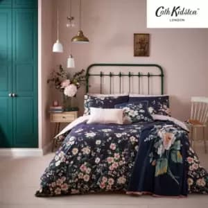Spitalfields Navy 200TC 100% Cotton Double Reversible Duvet Cover Set Bedding Bed Set - Navy - Cath Kidston