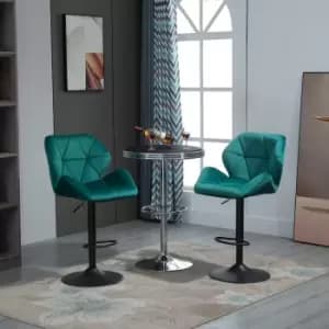 Homcom Set Of 2 Luxurious Geometric Quilted Velvet Touch Bar Stools Green
