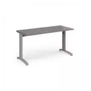 TR10 straight desk 1400mm x 600mm - silver frame and grey oak top
