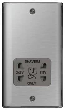 British General Nexus Metal Brushed Steel Shaver Socket Grey Insert NBS20G