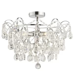 Alisona Elegant Decorative Bathroom Semi Flush 4 Light Chandelier Chrome Plated with Clear Faceted Crystals, IP44