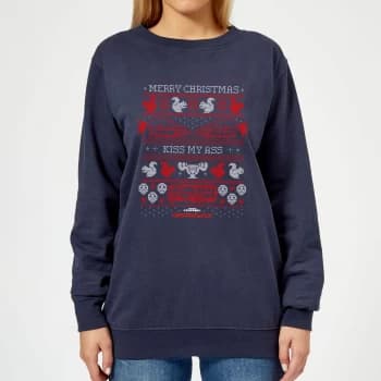 National Lampoon Merry Christmas Knit Womens Christmas Sweatshirt - Navy - XXL