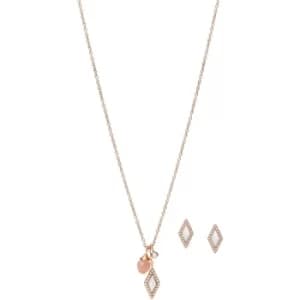 Fossil Stevie Be Iconic Orange Moonstone with Pink Mother-of-Pearl Necklace and Earrings Set