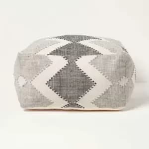 Malmo Handwoven Textured Natural & Black Pouffe Bean Cube - White, Black, Grey - Homescapes