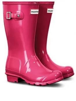 Hunter Original Kids Gloss Wellington Boots - Bright Pink, Bright Pink, Size 2 Older