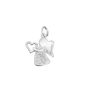 Beginnings Sterling Silver P3311C Clr Cz Angel With Heart Pendant