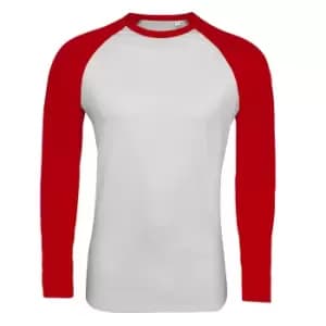 SOLS Mens Funky Contrast Long Sleeve T-Shirt (3XL) (White/Red)