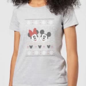 Disney Mickey and Minnie Womens Christmas T-Shirt - Grey - 3XL