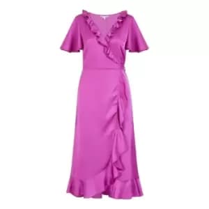 Yumi Pink Satin Wrap Midi Dress - Pink