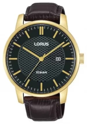 Lorus 42mm Quartz Black Dial Brown Leather Strap RH980NX9 Watch