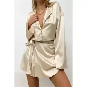 I Saw It First Champagne Petite Satin Tie Waist Mini Skirt - Nude