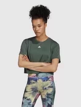 adidas Yoga Studio Crop T-Shirt - Dark Green, Dark Green, Size L, Women