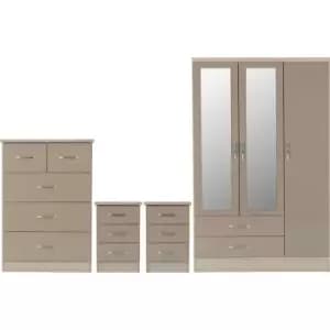 Seconique - Nevada 3 Door 2 Drawer Mirrored Wardrobe Set Oyster Gloss 2 Man Del