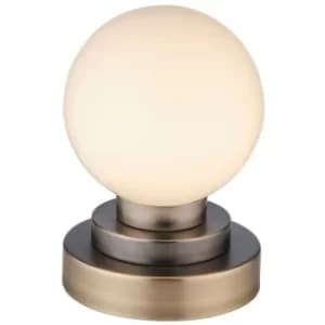 Merano Siena Table Lamp Matt Antique Brass, Pewter Plate And Gloss Opal Glass